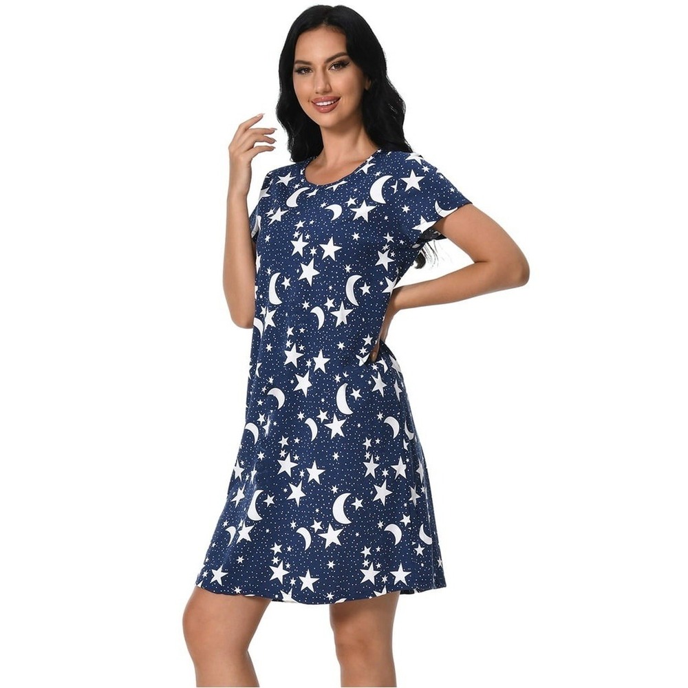 Enjoy Night Nightgown Printed Sleepshirt Round Neck Knee Lentgh Sleepwear